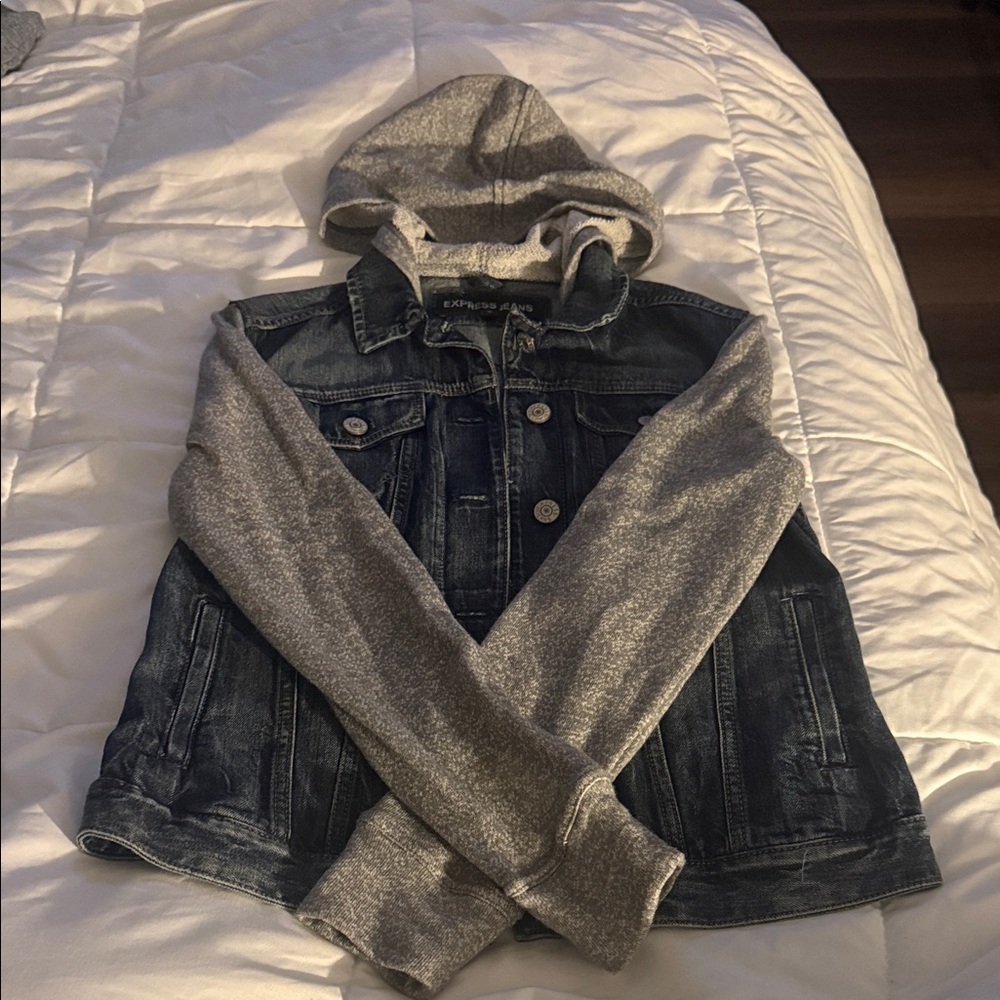 Express Blue Denim Jacket with Gray Sleeves